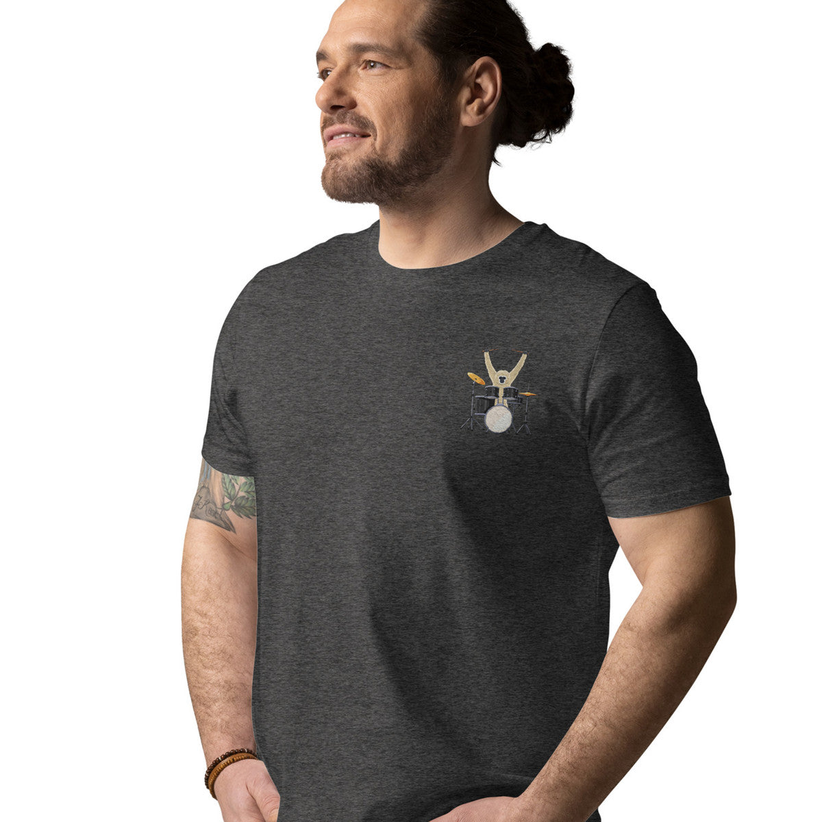 The Drummer Monkey Organic Cotton Embroidered T-Shirt