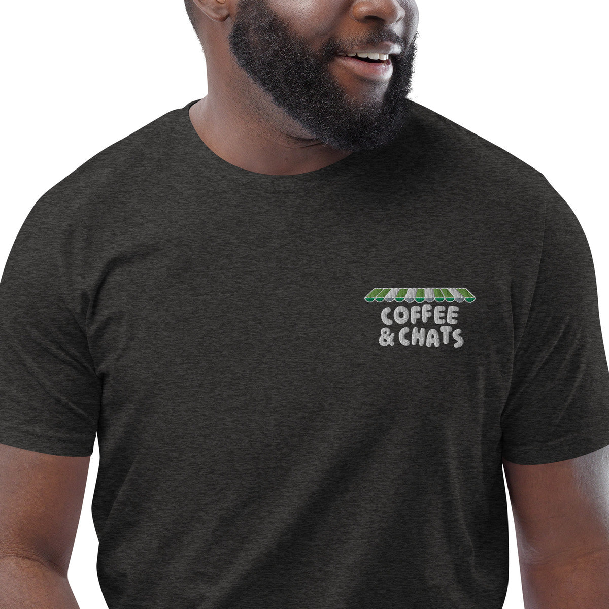 GUSTATORY Coffee &amp; Chats Organic Cotton Embroidered T-Shirt
