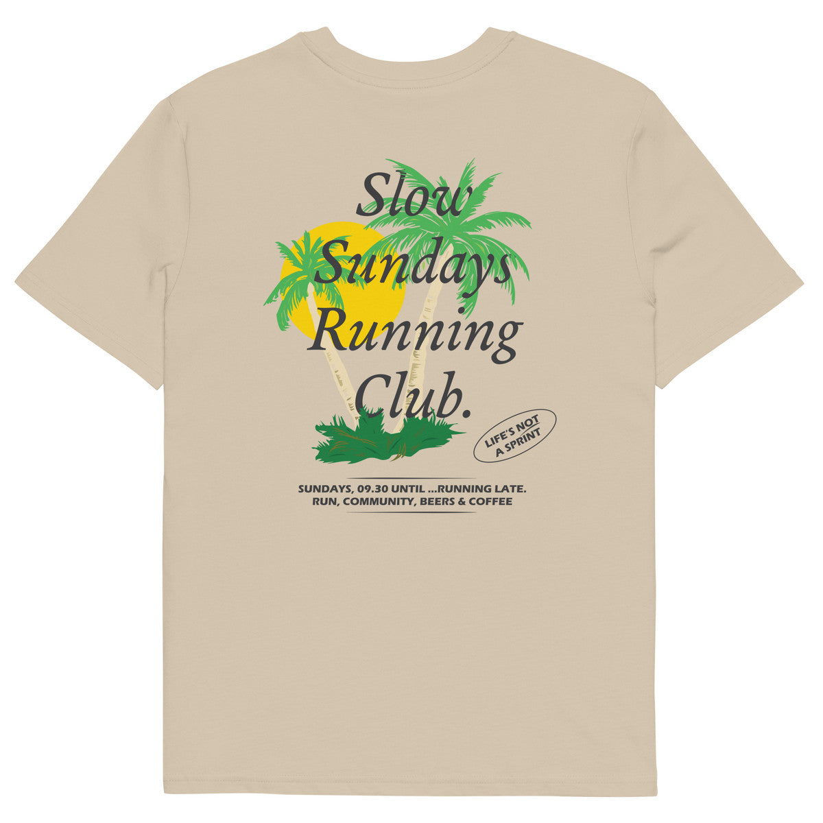 Palm Tree Slow Sundays Running Club Organic Cotton T-Shirt