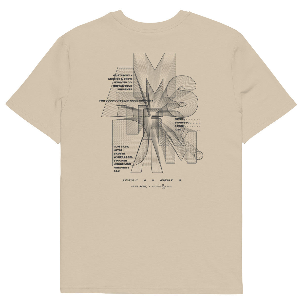 GUSTATORY Amsterdam Coffee Scene Organic Cotton Embroidered T-Shirt