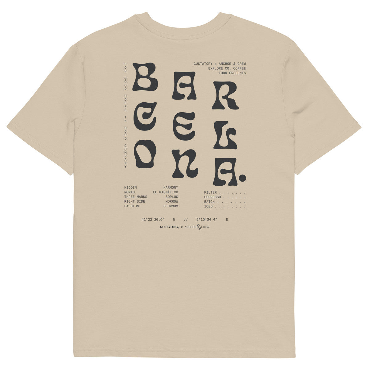 GUSTATORY Barcelona Coffee Scene Organic Cotton Embroidered T-Shirt
