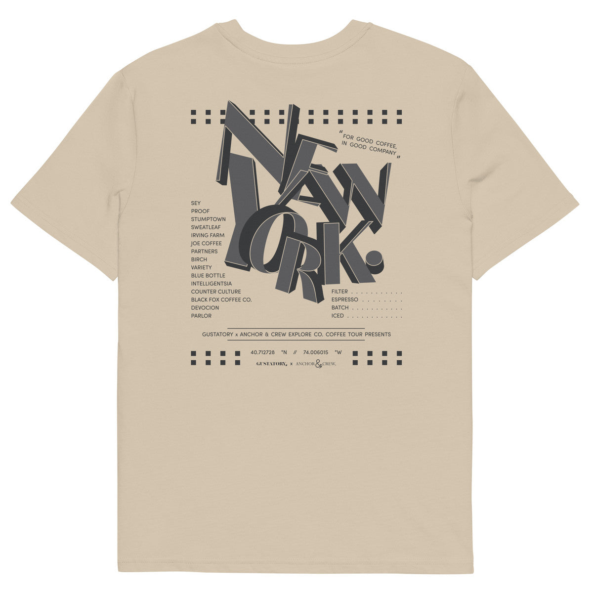 GUSTATORY New York Coffee Scene Organic Cotton Embroidered T-Shirt