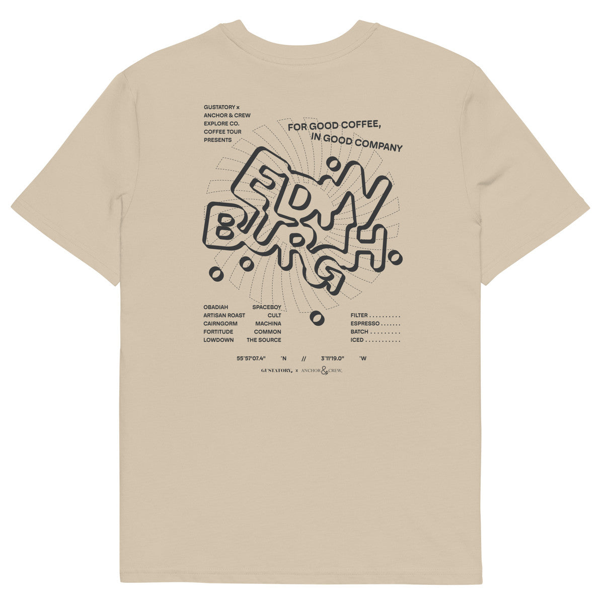 GUSTATORY Edinburgh Coffee Scene Organic Cotton Embroidered T-Shirt