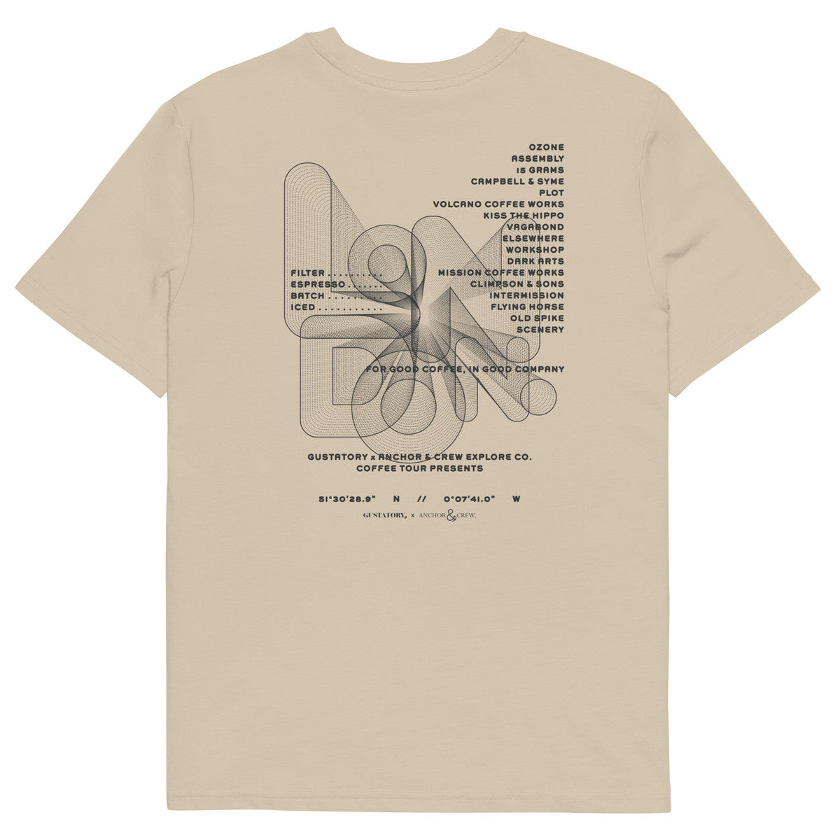 GUSTATORY London Coffee Scene Organic Cotton Embroidered T-Shirt