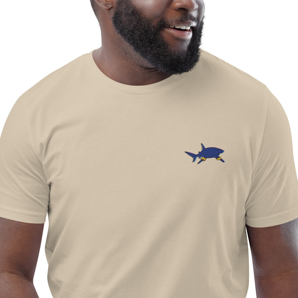 Shark Gone Swimming In The Wild Organic Cotton Embroidered T-Shirt