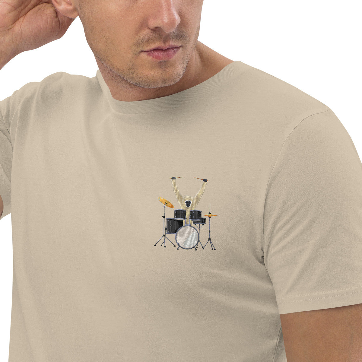 The Drummer Monkey Organic Cotton Embroidered T-Shirt