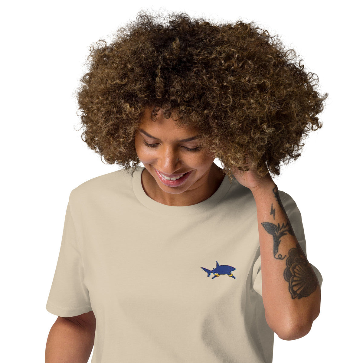 Shark Gone Swimming In The Wild Organic Cotton Embroidered T-Shirt