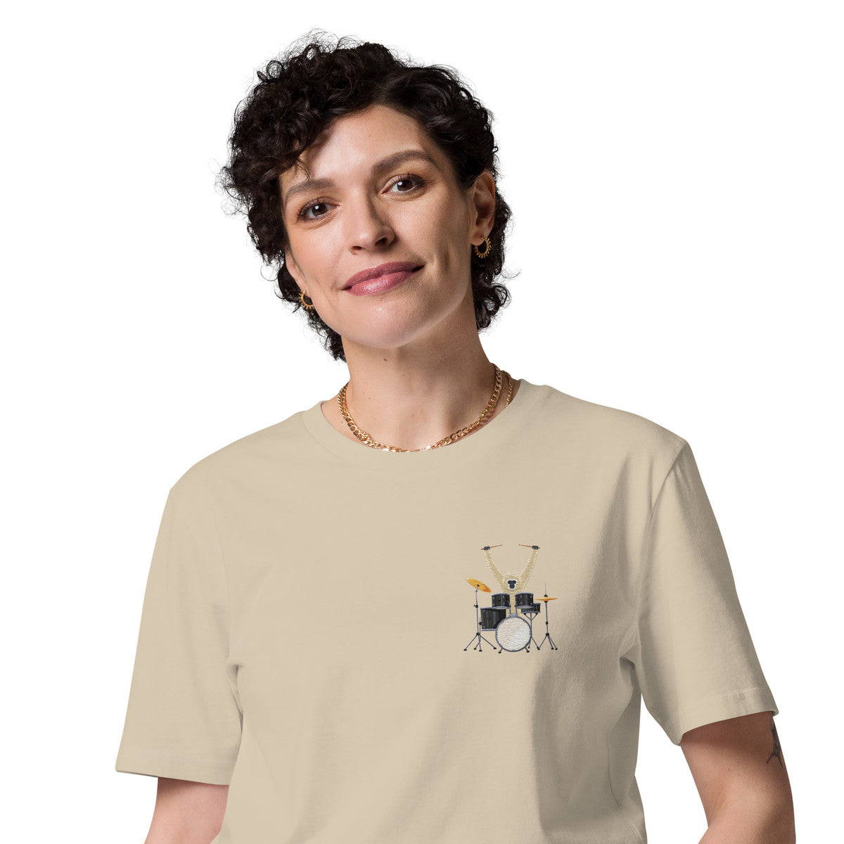 The Drummer Monkey Organic Cotton Embroidered T-Shirt
