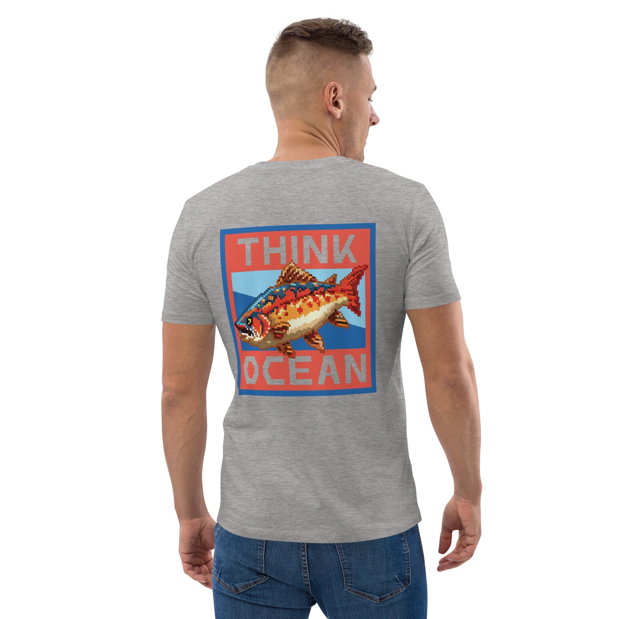 Think Ocean Fish Pixel Art Organic Cotton T-Shirt