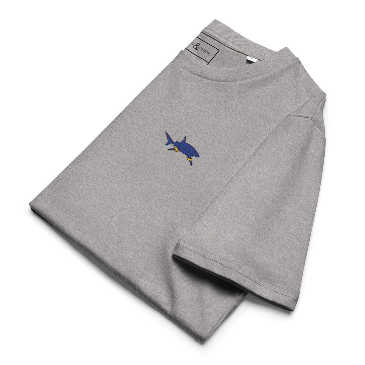 Shark Gone Swimming In The Wild Organic Cotton Embroidered T-Shirt
