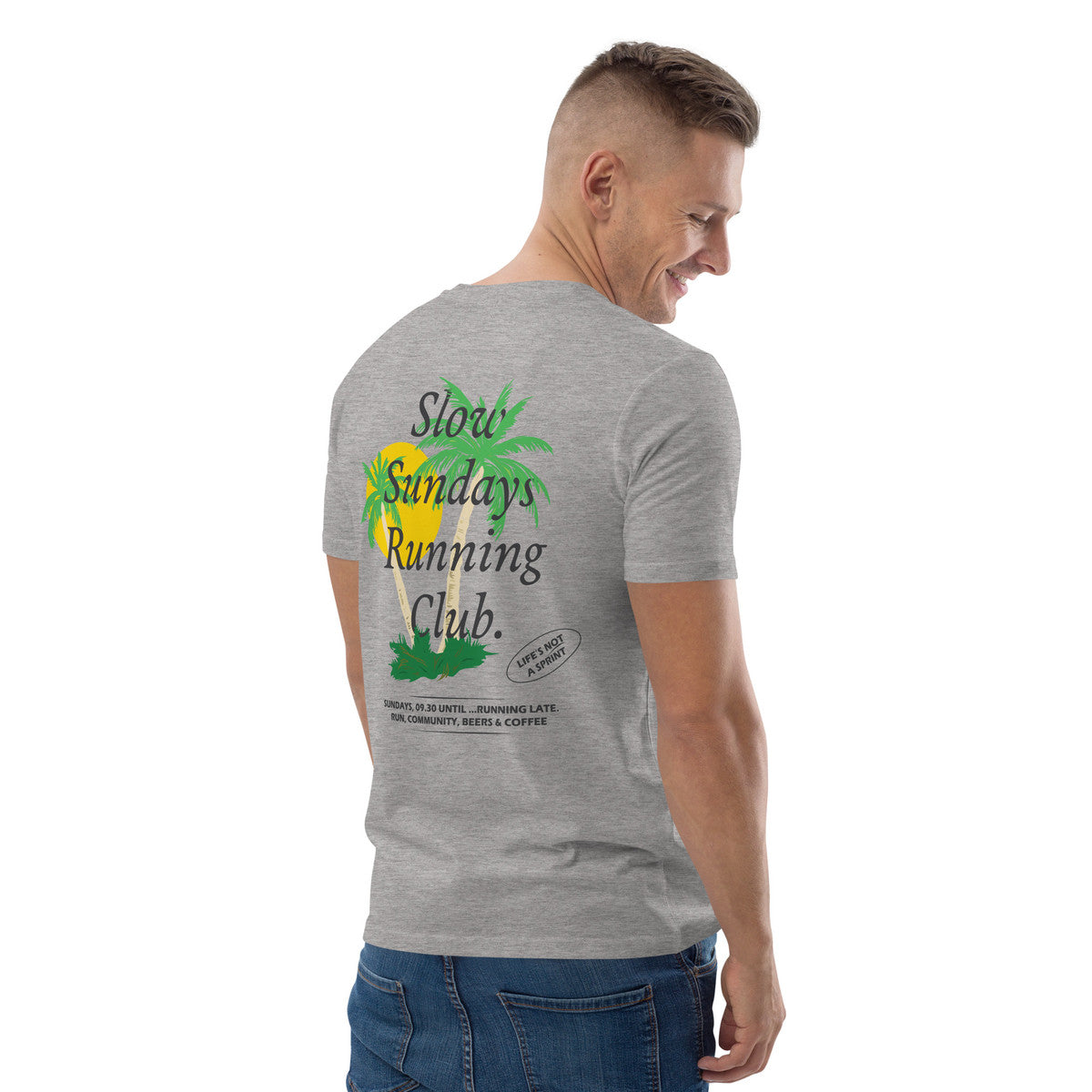 Palm Tree Slow Sundays Running Club Organic Cotton T-Shirt