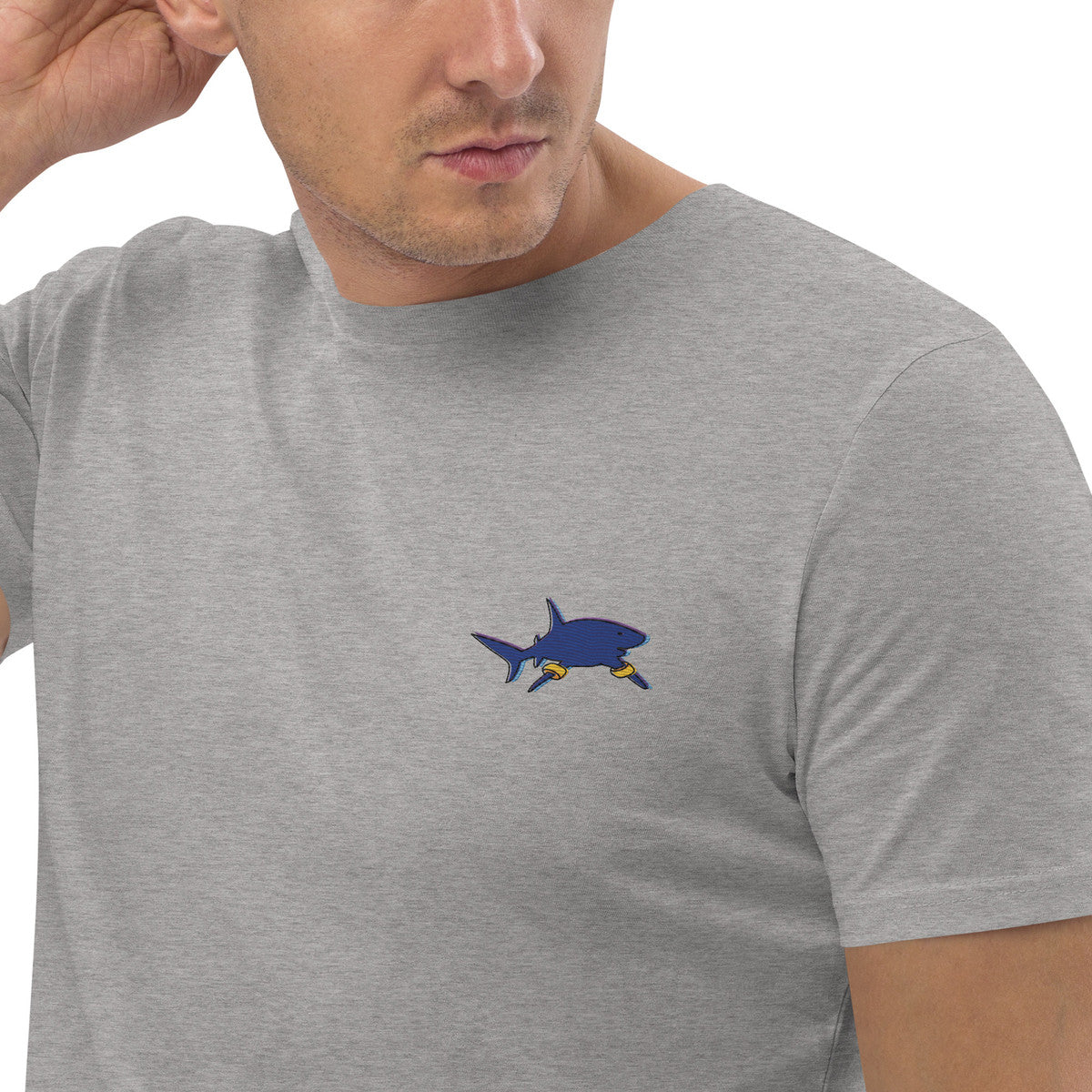 Shark Gone Swimming In The Wild Organic Cotton Embroidered T-Shirt
