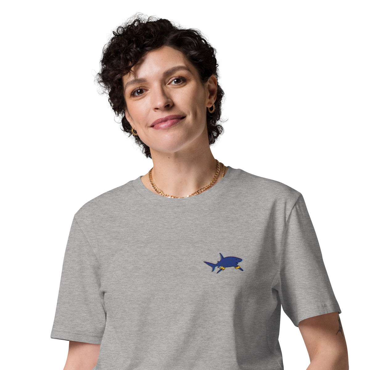 Shark Gone Swimming In The Wild Organic Cotton Embroidered T-Shirt