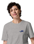 Shark Gone Swimming In The Wild Organic Cotton Embroidered T-Shirt
