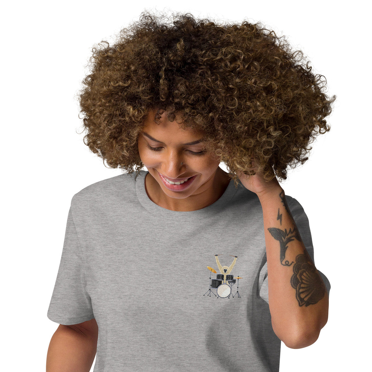 The Drummer Monkey Organic Cotton Embroidered T-Shirt
