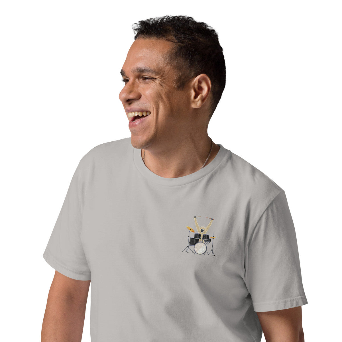The Drummer Monkey Organic Cotton Embroidered T-Shirt