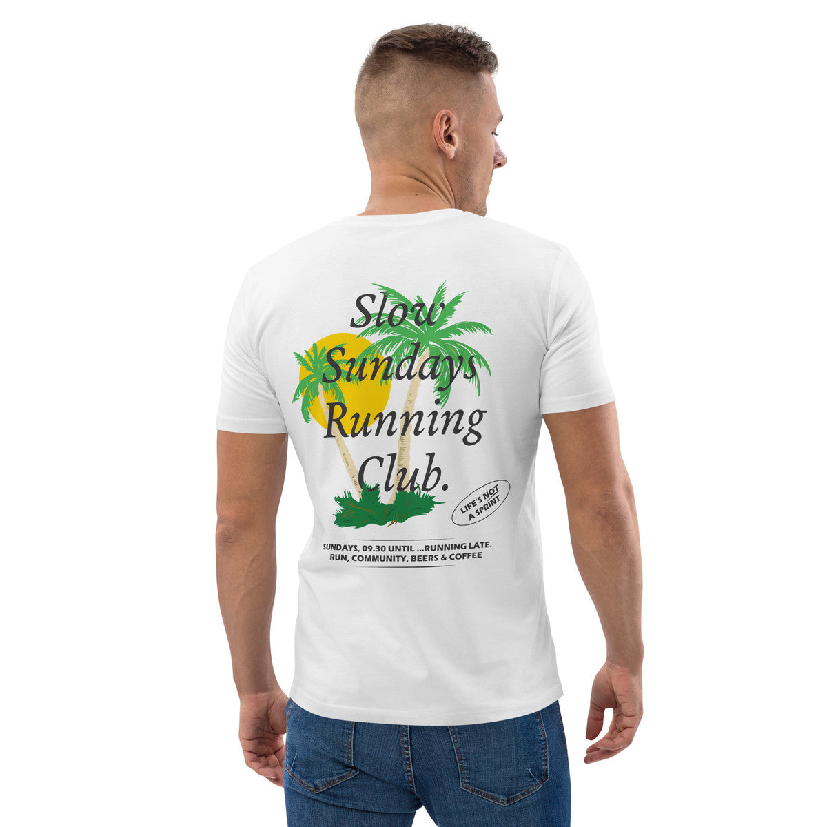 Palm Tree Slow Sundays Running Club Organic Cotton T-Shirt