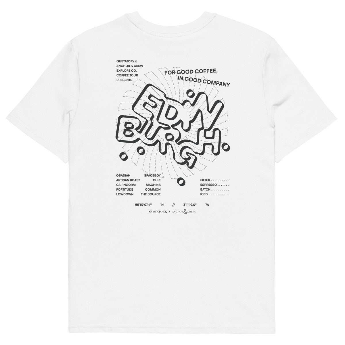 GUSTATORY Edinburgh Coffee Scene Organic Cotton Embroidered T-Shirt