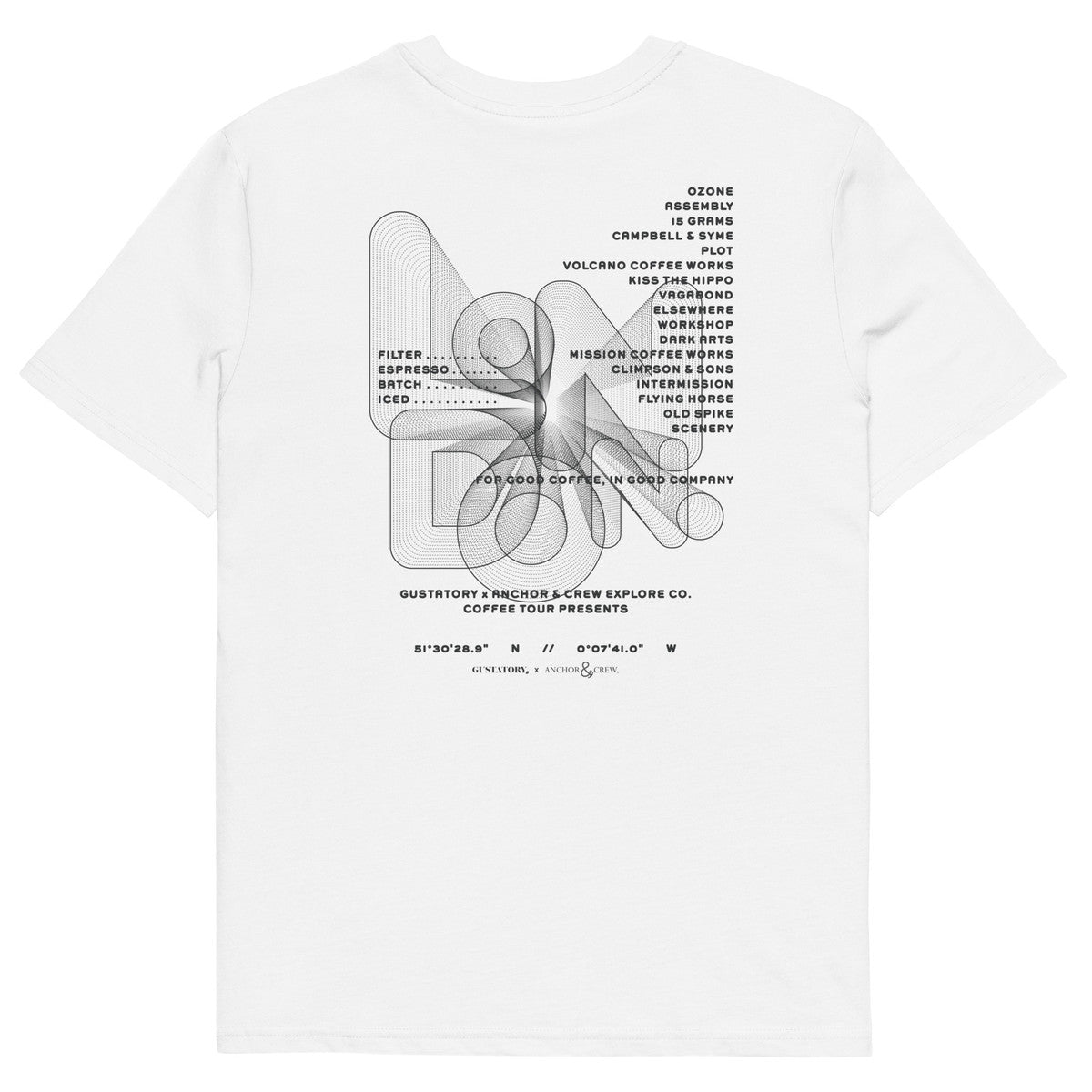 GUSTATORY London Coffee Scene Organic Cotton Embroidered T-Shirt