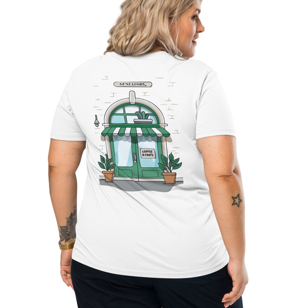 GUSTATORY Coffee &amp; Chats Organic Cotton Embroidered T-Shirt