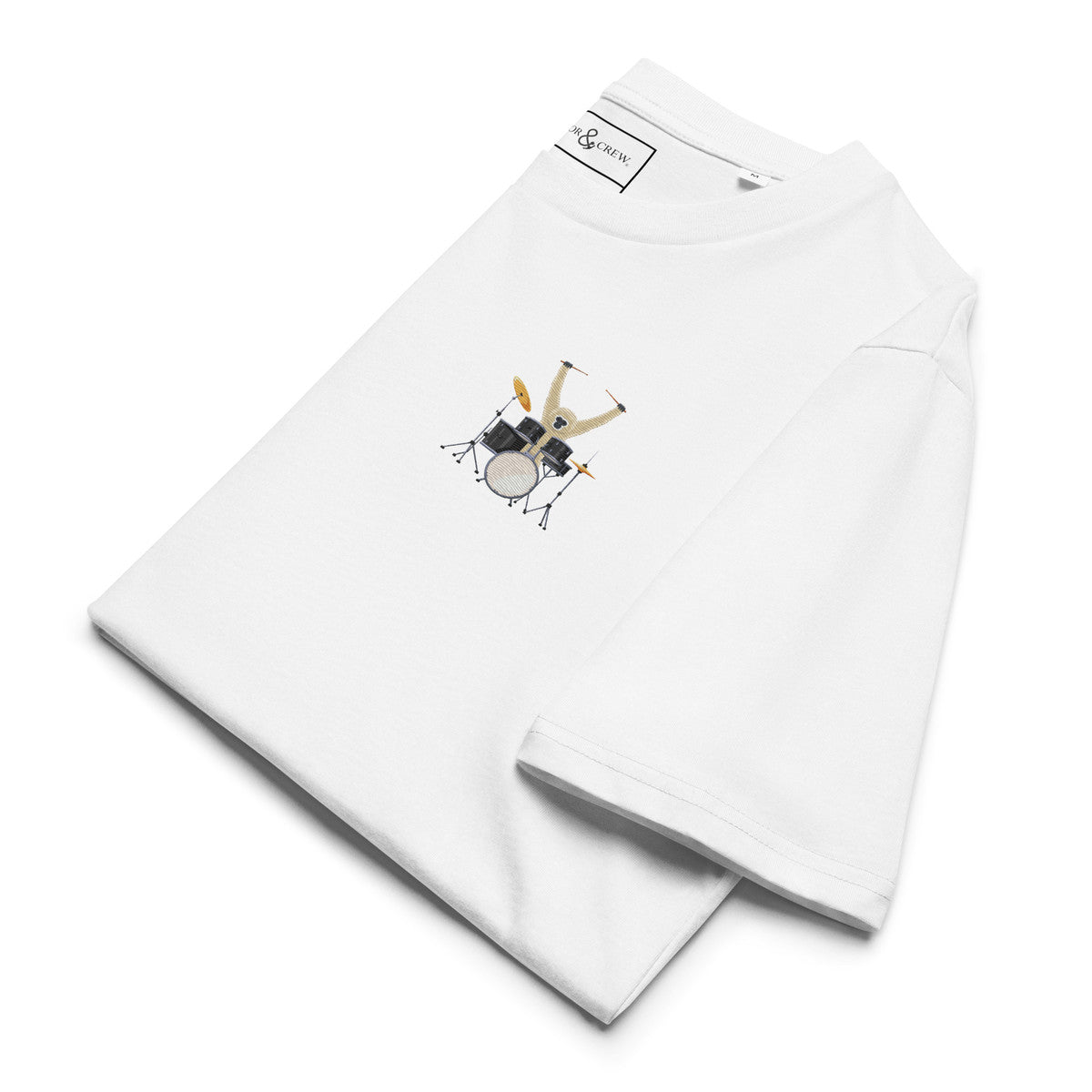 The Drummer Monkey Organic Cotton Embroidered T-Shirt