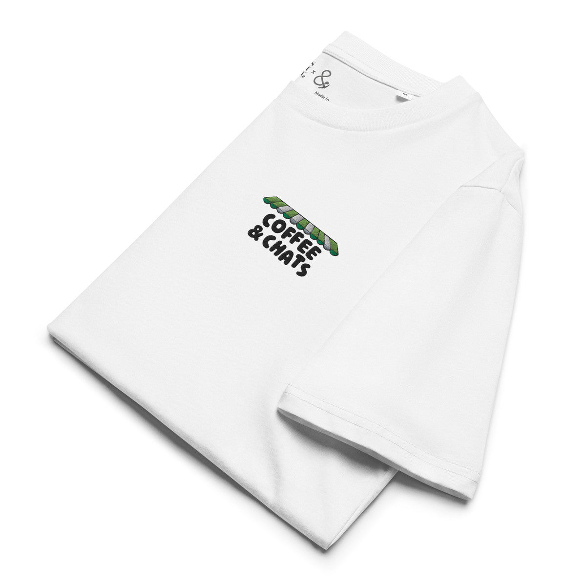 GUSTATORY Coffee &amp; Chats Organic Cotton Embroidered T-Shirt