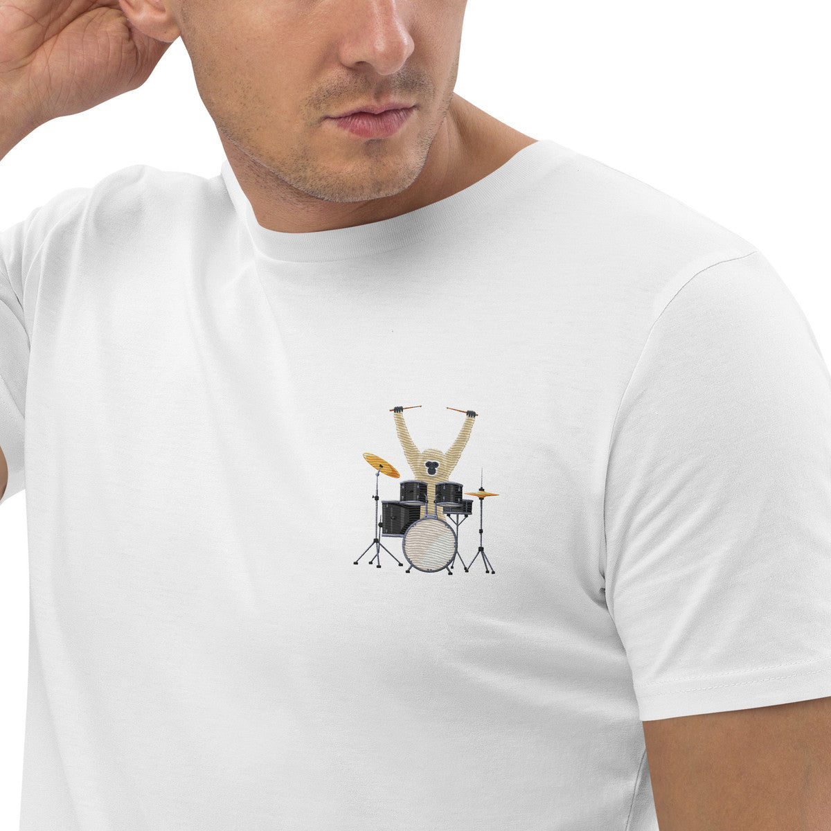 The Drummer Monkey Organic Cotton Embroidered T-Shirt