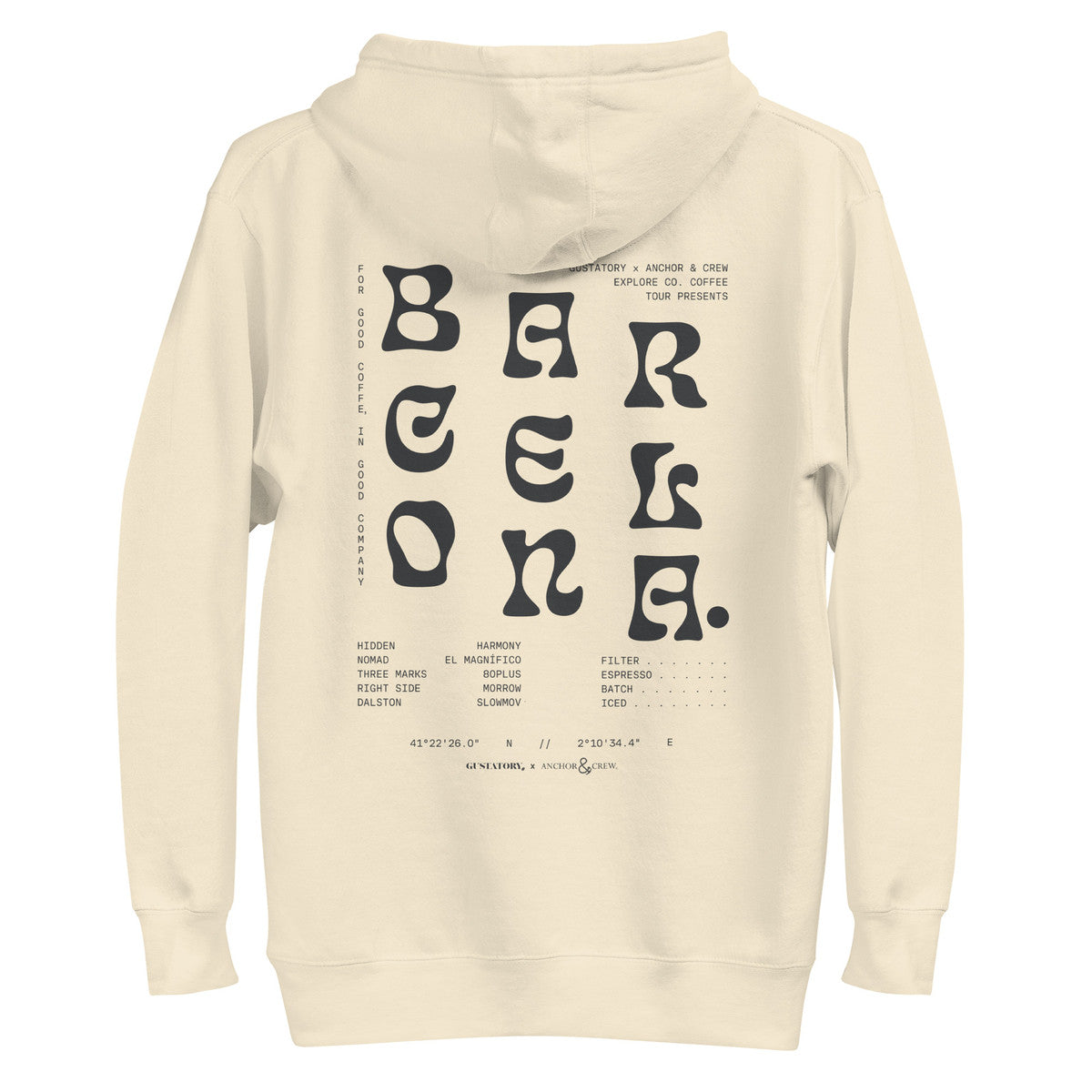 GUSTATORY Barcelona Coffee Scene Cotton Blend Embroidered Hoodie