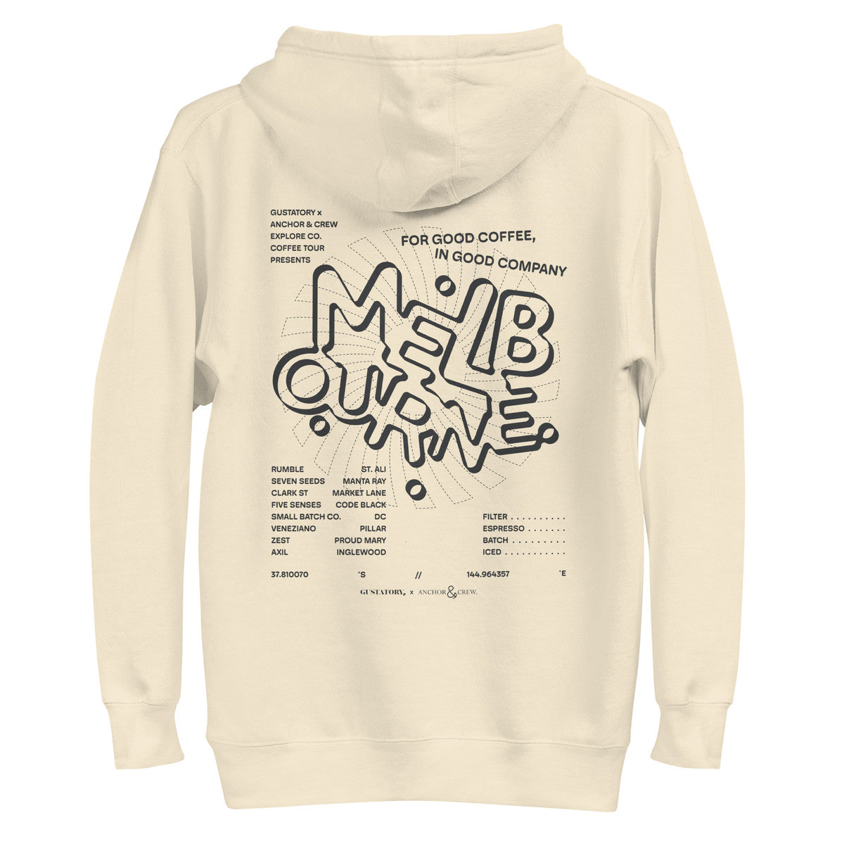 GUSTATORY Melbourne Coffee Scene Cotton Blend Embroidered Hoodie
