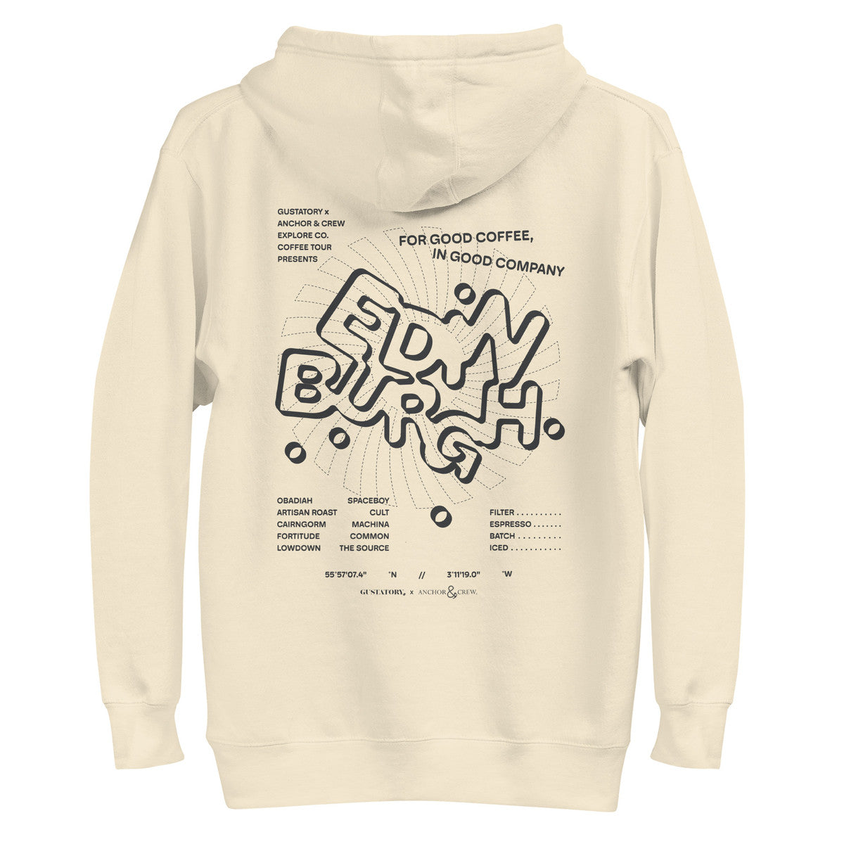 GUSTATORY Edinburgh Coffee Scene Cotton Blend Embroidered Hoodie