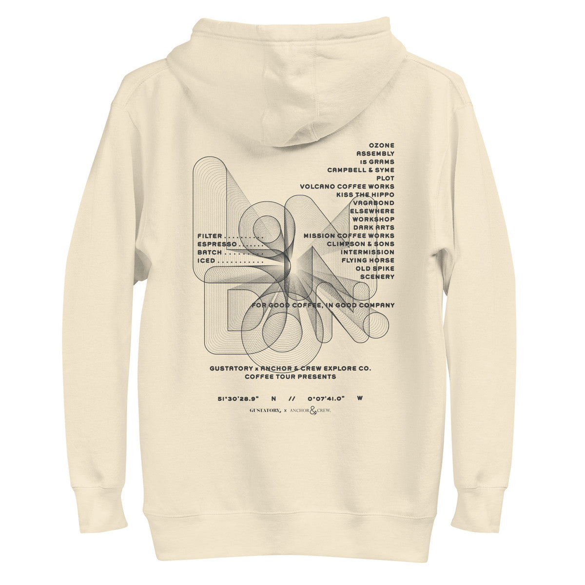 GUSTATORY London Coffee Scene Cotton Blend Embroidered Hoodie