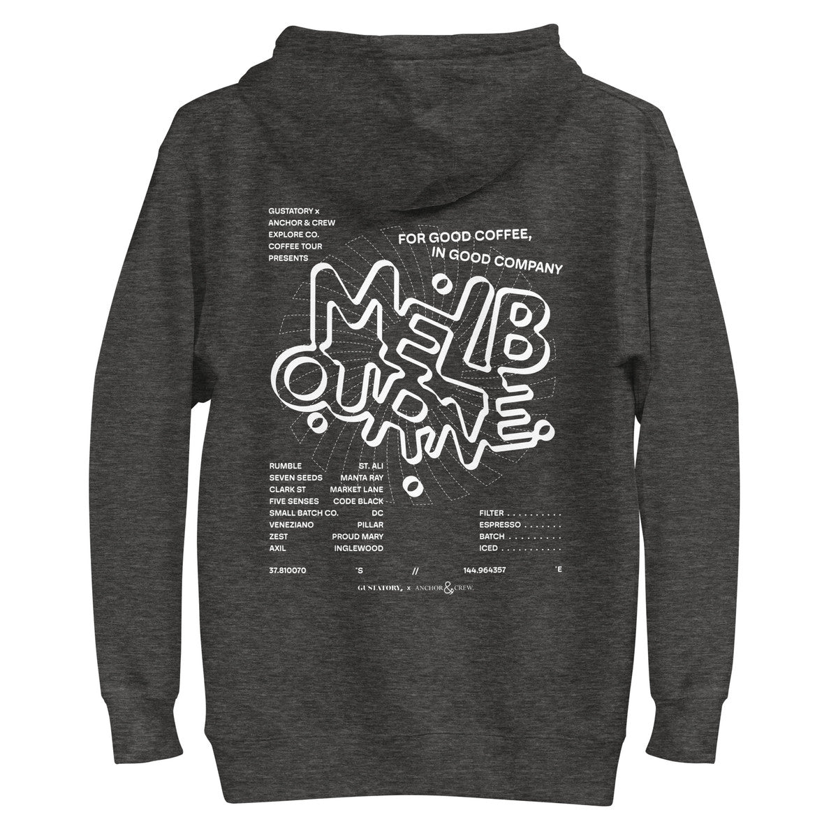 GUSTATORY Melbourne Coffee Scene Cotton Blend Embroidered Hoodie