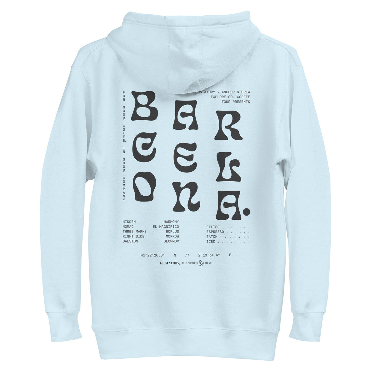 GUSTATORY Barcelona Coffee Scene Cotton Blend Embroidered Hoodie