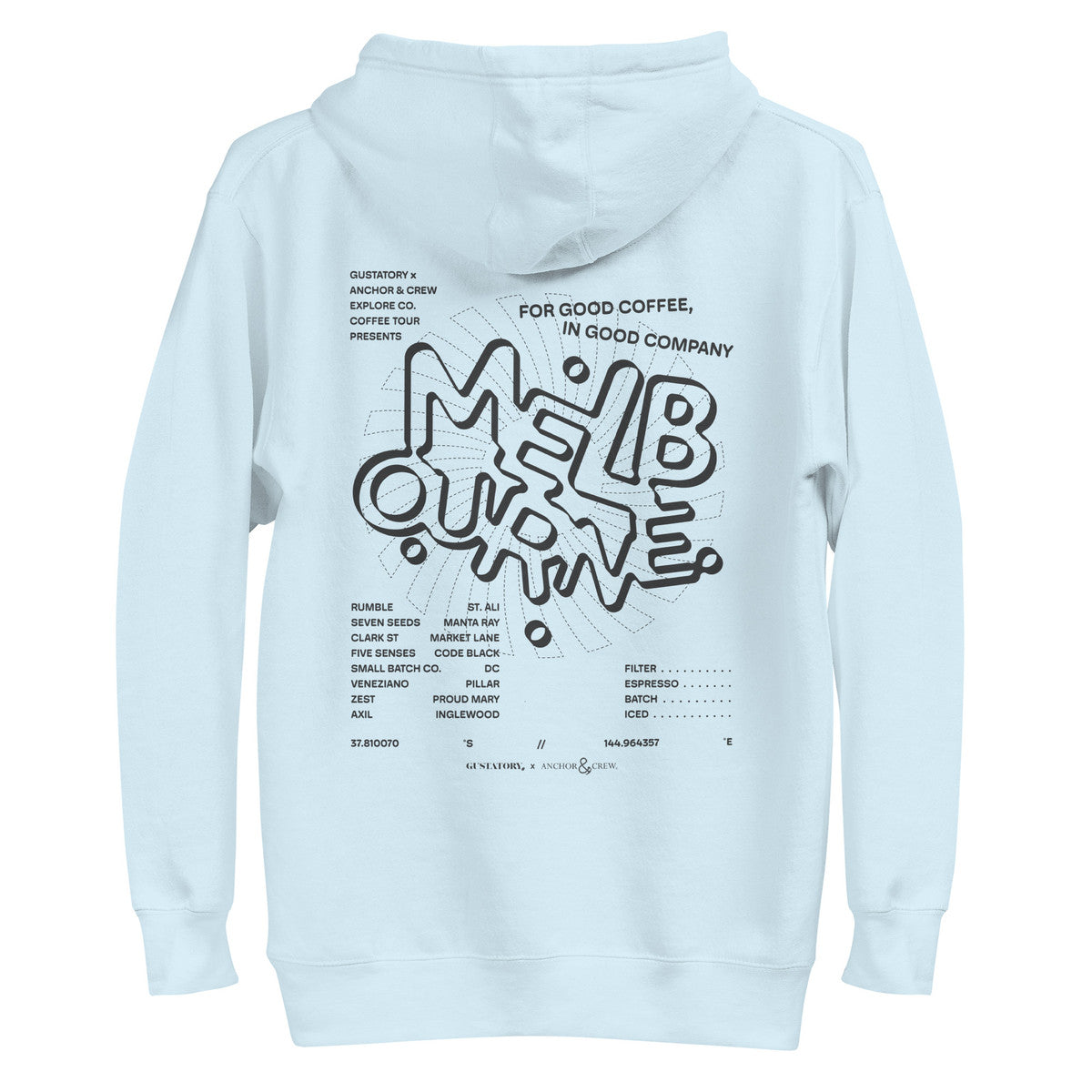 GUSTATORY Melbourne Coffee Scene Cotton Blend Embroidered Hoodie