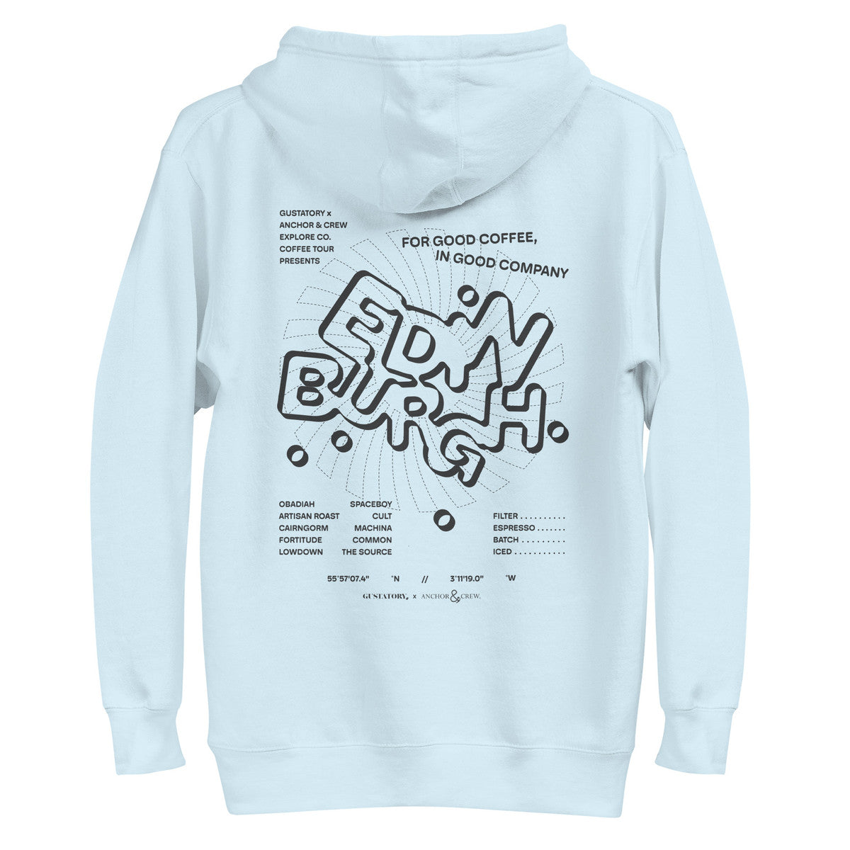 GUSTATORY Edinburgh Coffee Scene Cotton Blend Embroidered Hoodie