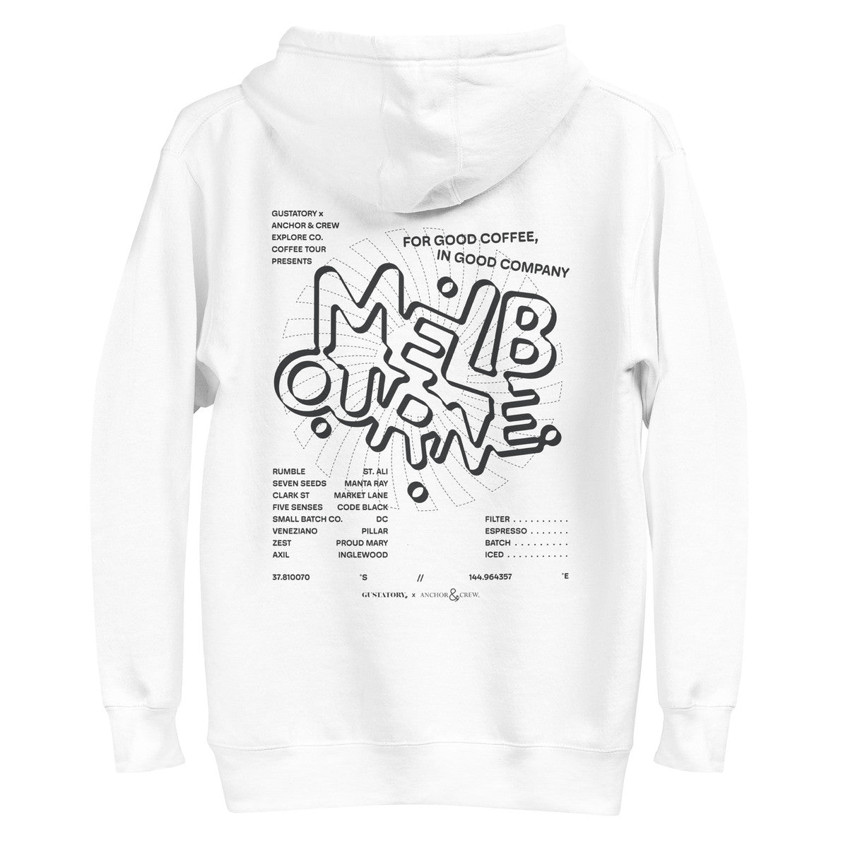 GUSTATORY Melbourne Coffee Scene Cotton Blend Embroidered Hoodie