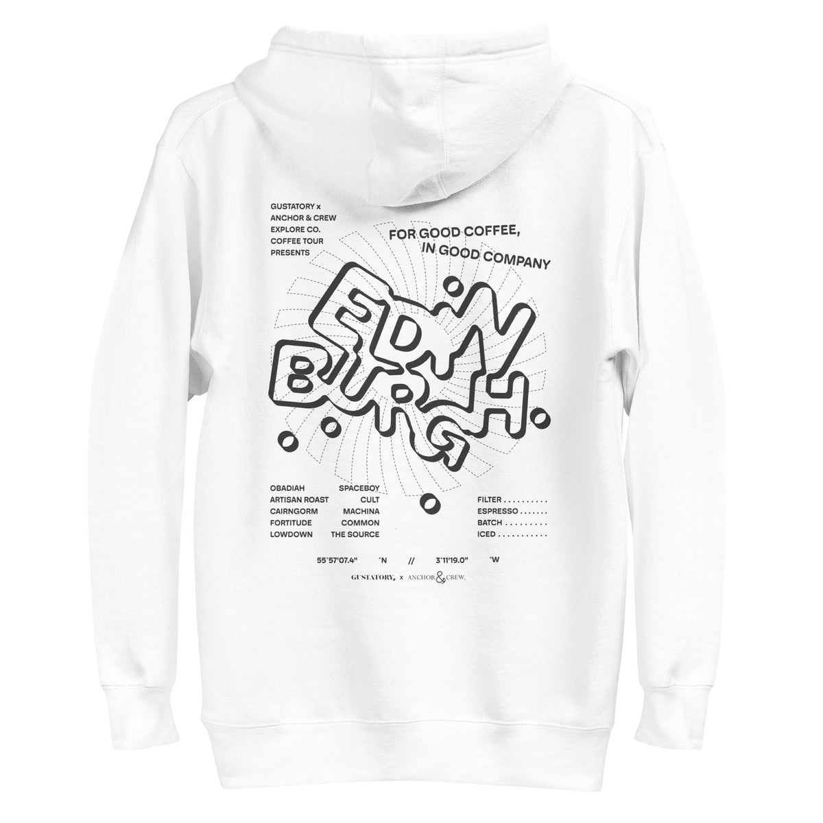 GUSTATORY Edinburgh Coffee Scene Cotton Blend Embroidered Hoodie
