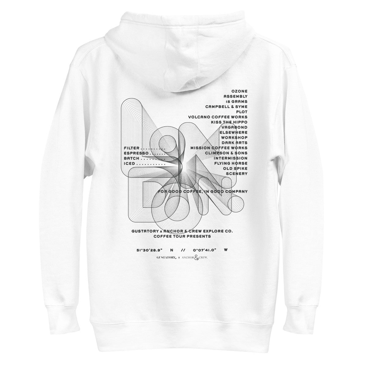 GUSTATORY London Coffee Scene Cotton Blend Embroidered Hoodie