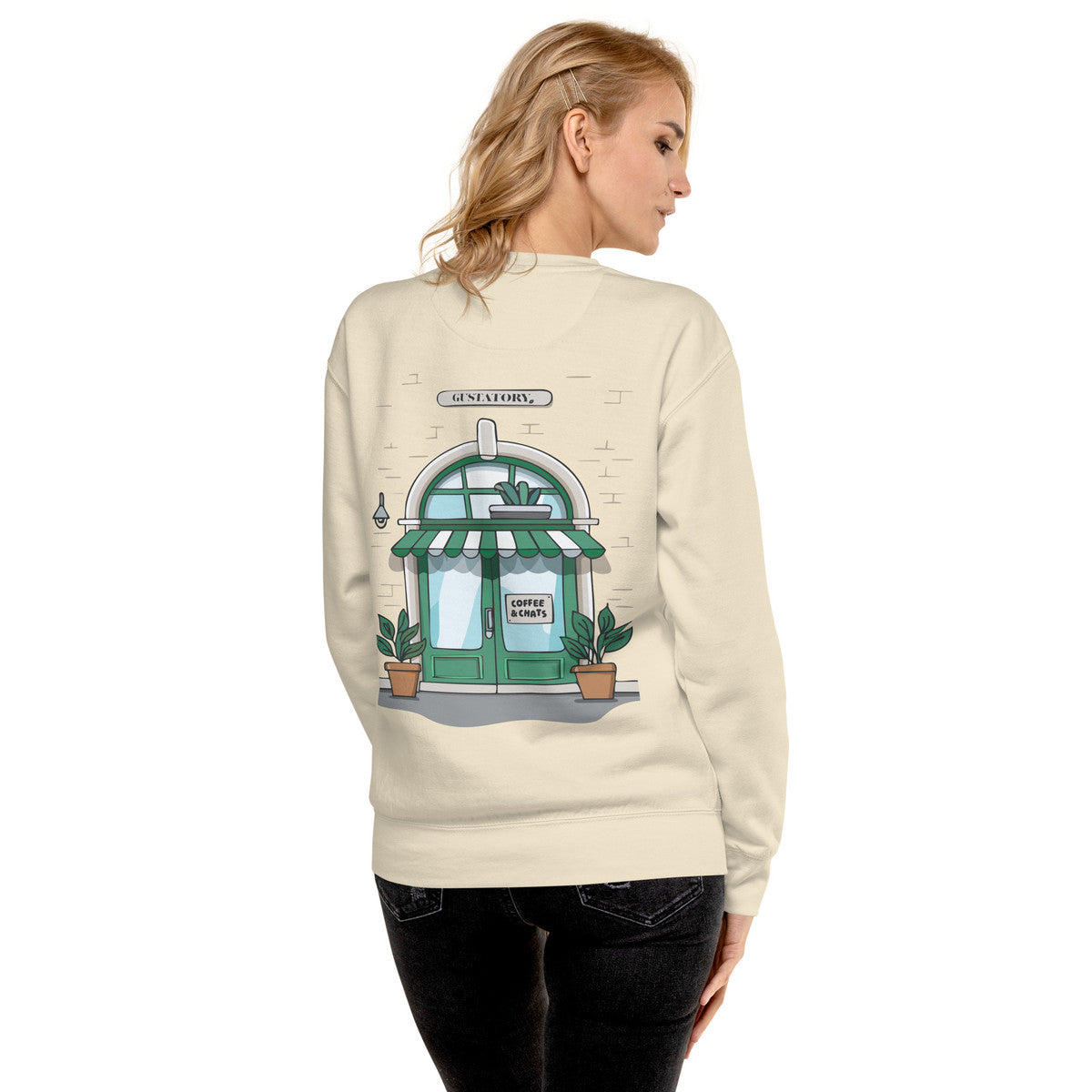 GUSTATORY Coffee &amp; Chats Cotton Blend Embroidered Sweatshirt