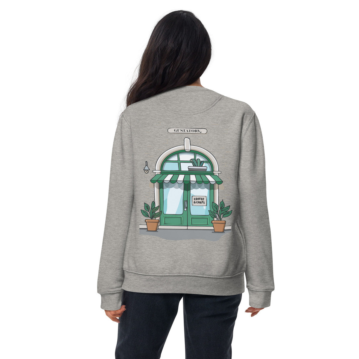 GUSTATORY Coffee &amp; Chats Cotton Blend Embroidered Sweatshirt