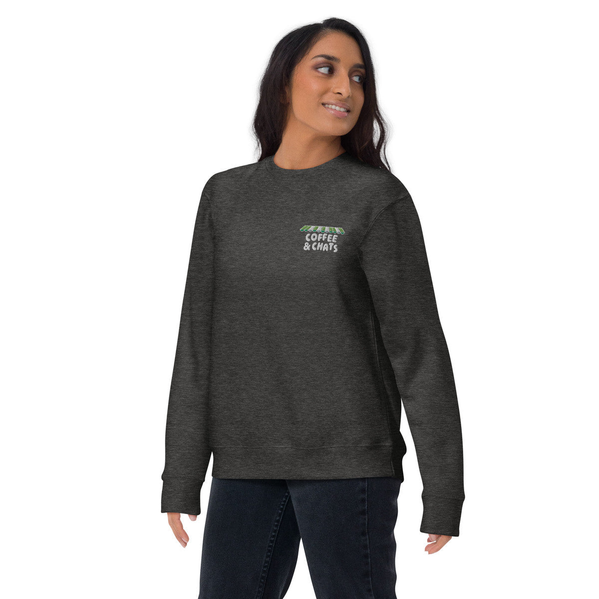 GUSTATORY Coffee &amp; Chats Cotton Blend Embroidered Sweatshirt