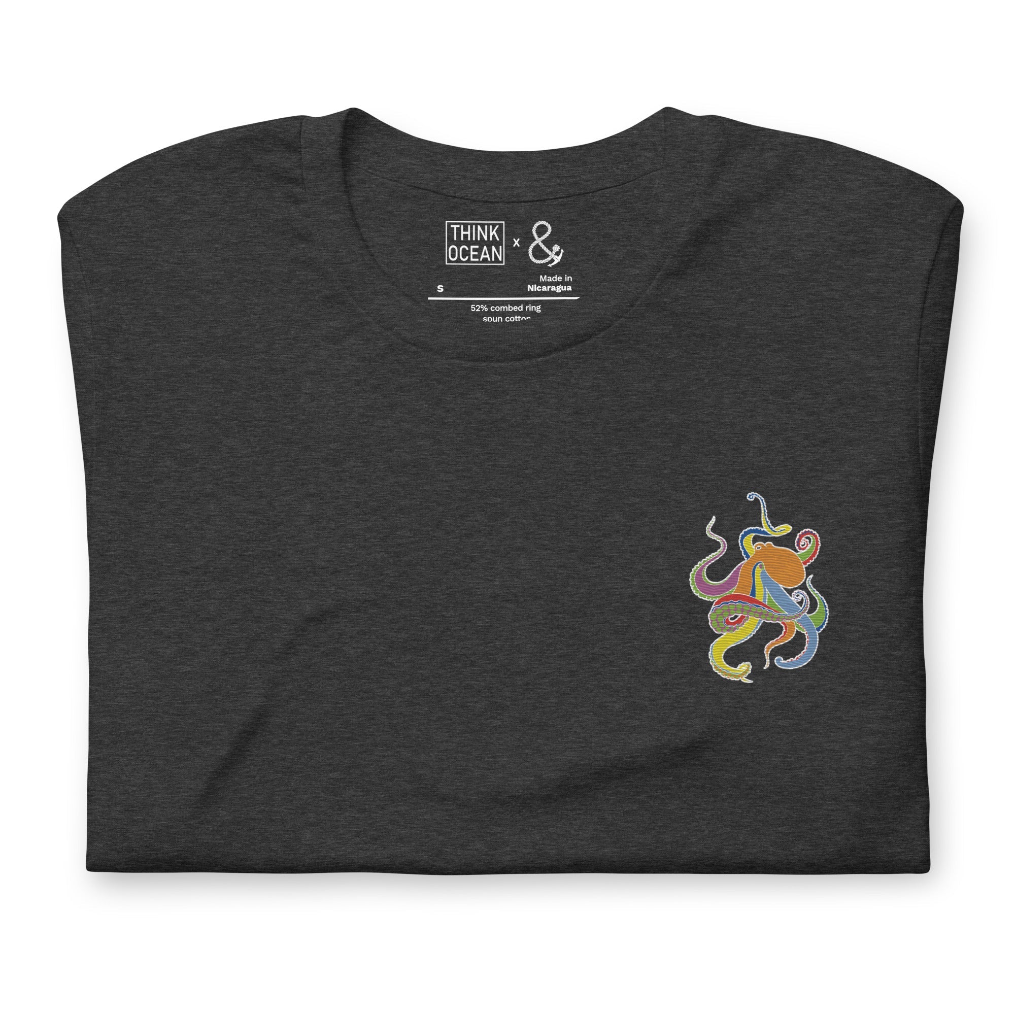 Think Ocean Octopus Fluorescence Cotton Embroidered T-Shirt