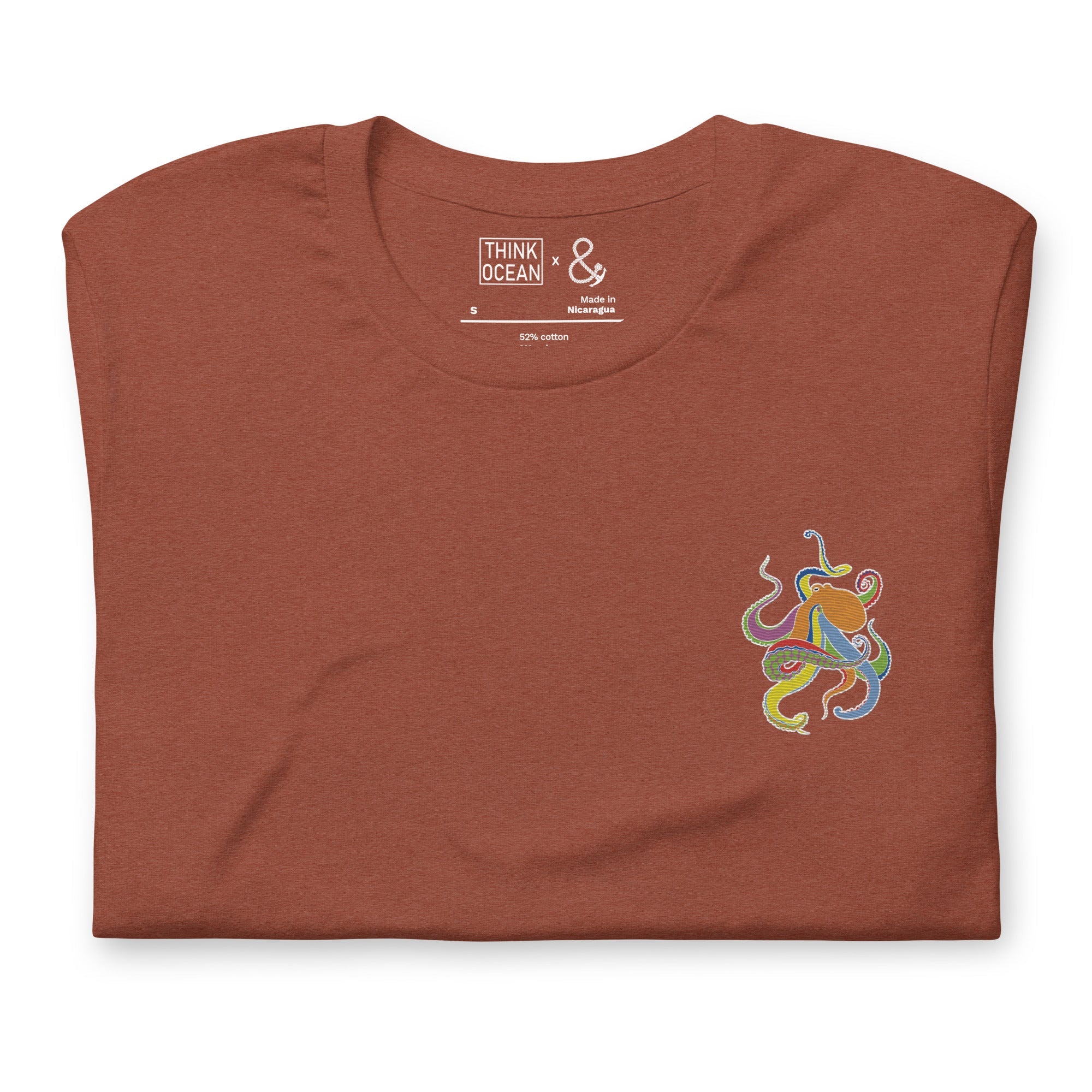 Think Ocean Octopus Fluorescence Cotton Embroidered T-Shirt