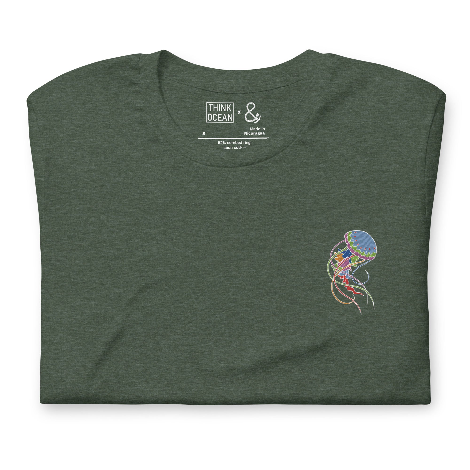 Think Ocean Jellyfish Fluorescence Cotton Embroidered T-Shirt