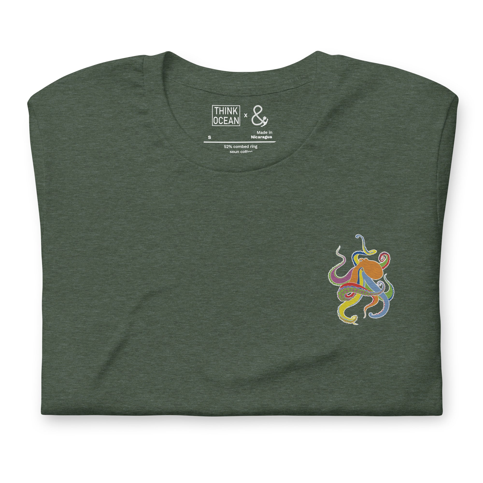 Think Ocean Octopus Fluorescence Cotton Embroidered T-Shirt