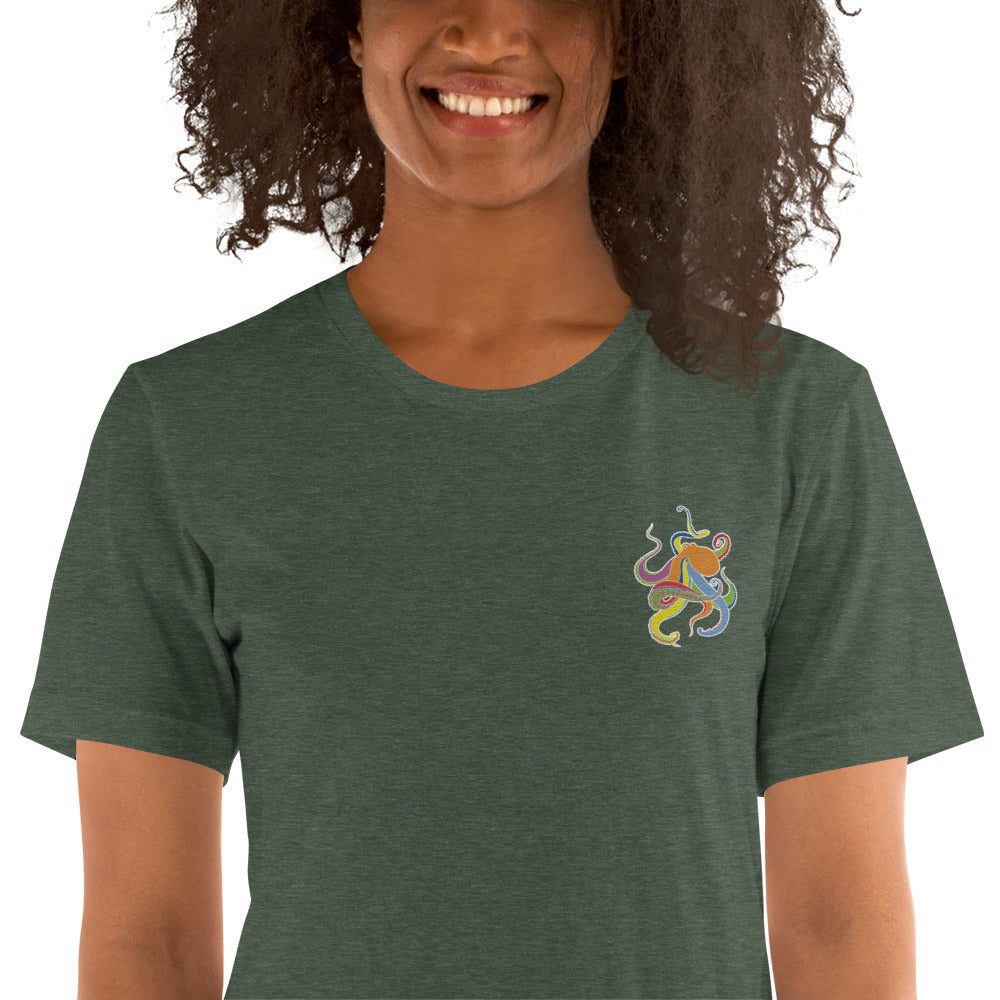 Think Ocean Octopus Fluorescence Cotton Embroidered T-Shirt
