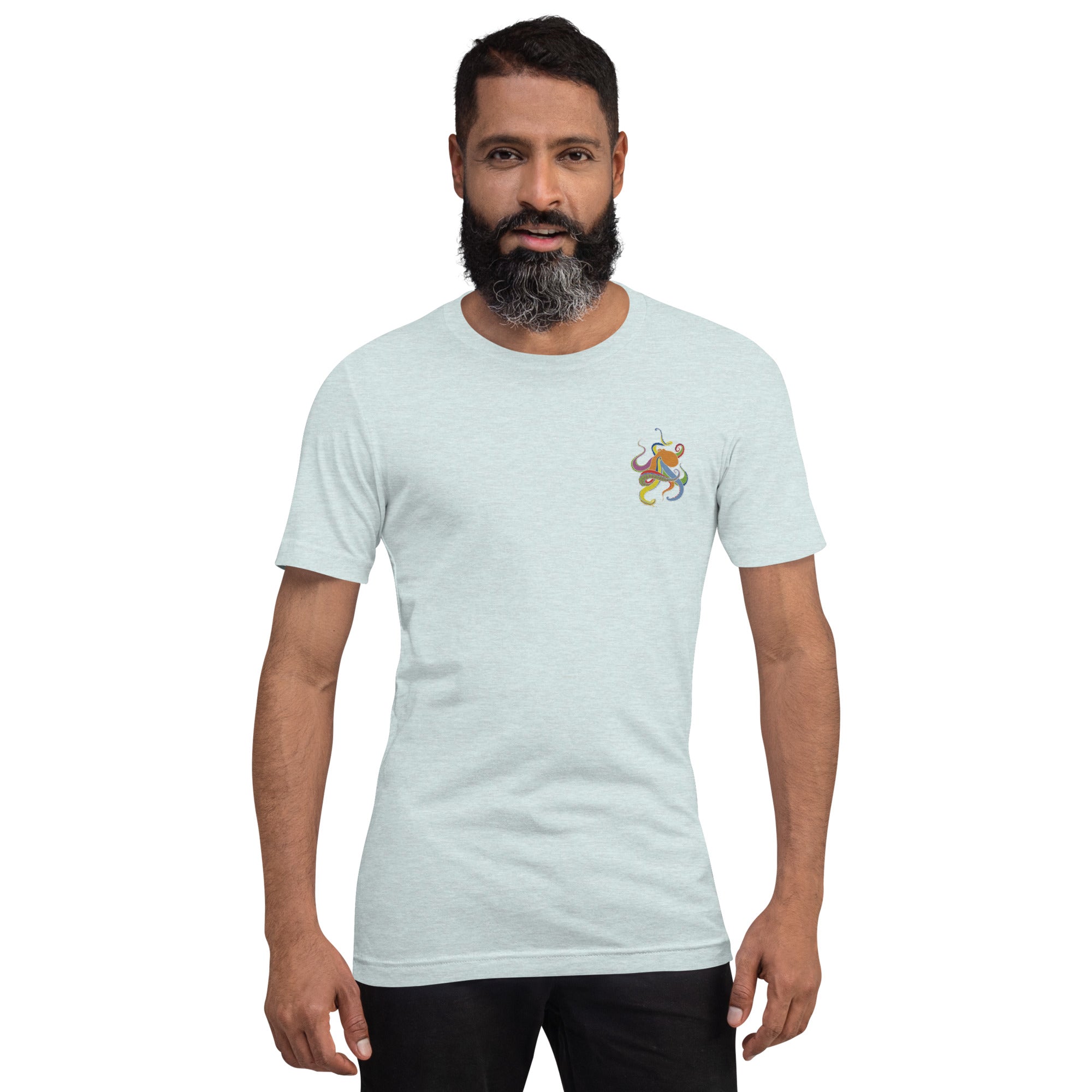 Think Ocean Octopus Fluorescence Cotton Embroidered T-Shirt