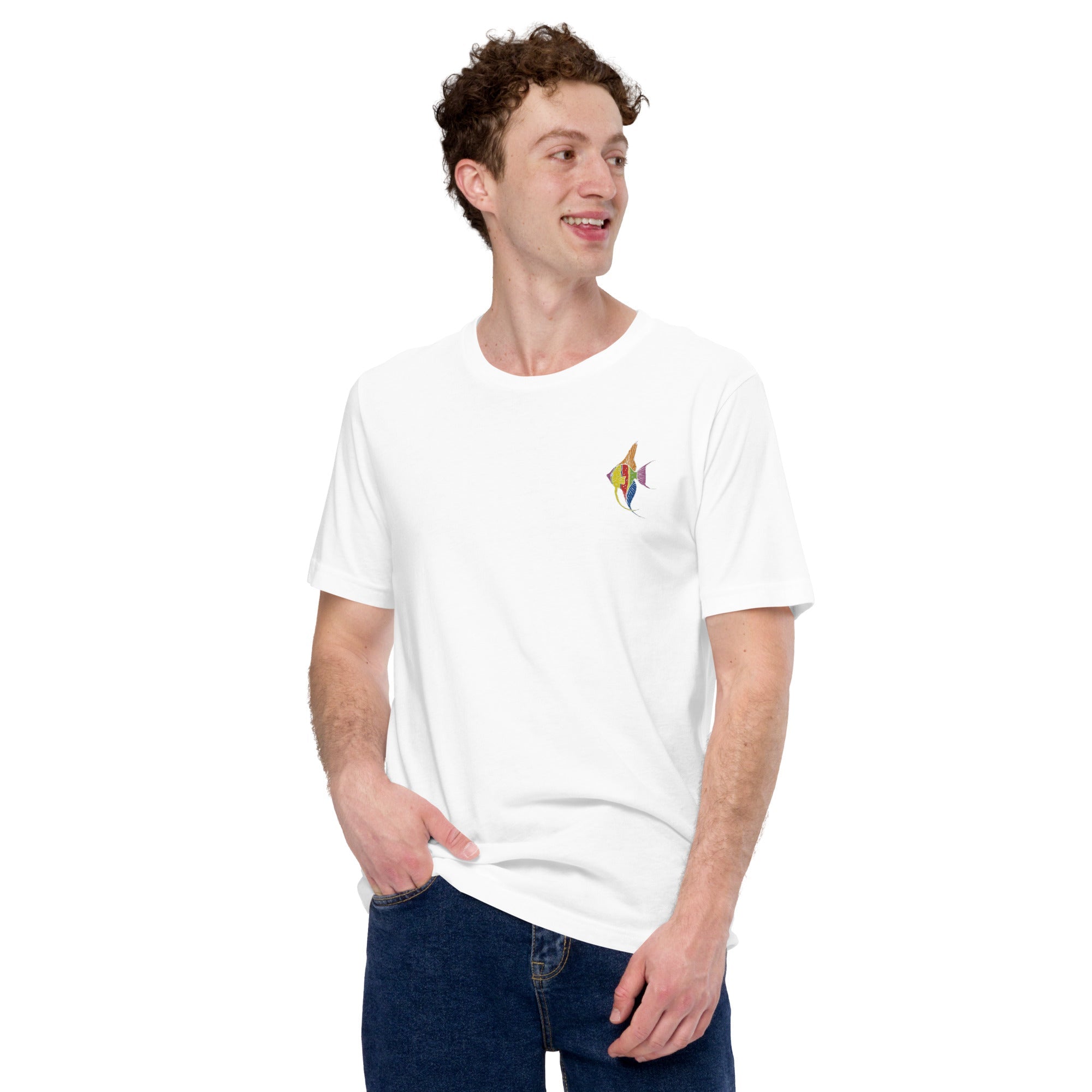 Think Ocean Fish Fluorescence Cotton Embroidered T-Shirt