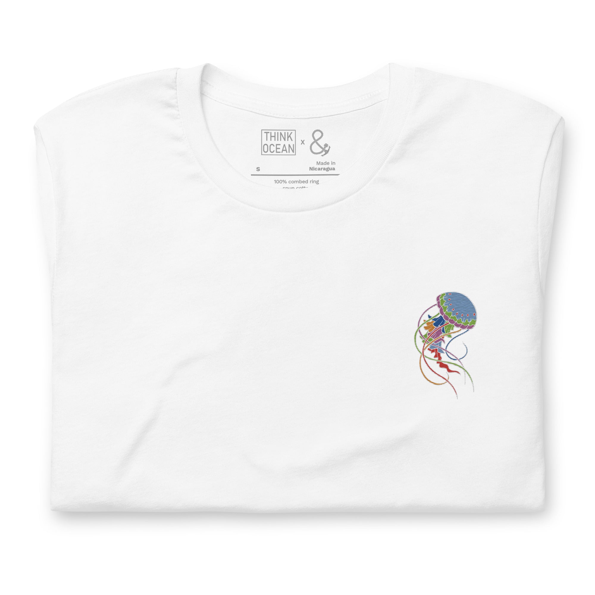 Think Ocean Jellyfish Fluorescence Cotton Embroidered T-Shirt