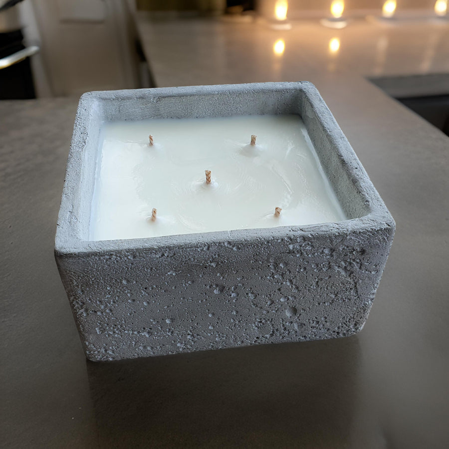 Luxury concrete container candles, minimalist modern home decor, scented in vintage bookshop, zen, enchanted forest, rock salt amber, vegan cruelty-free by Ralph's Orchard at brixbailey.com